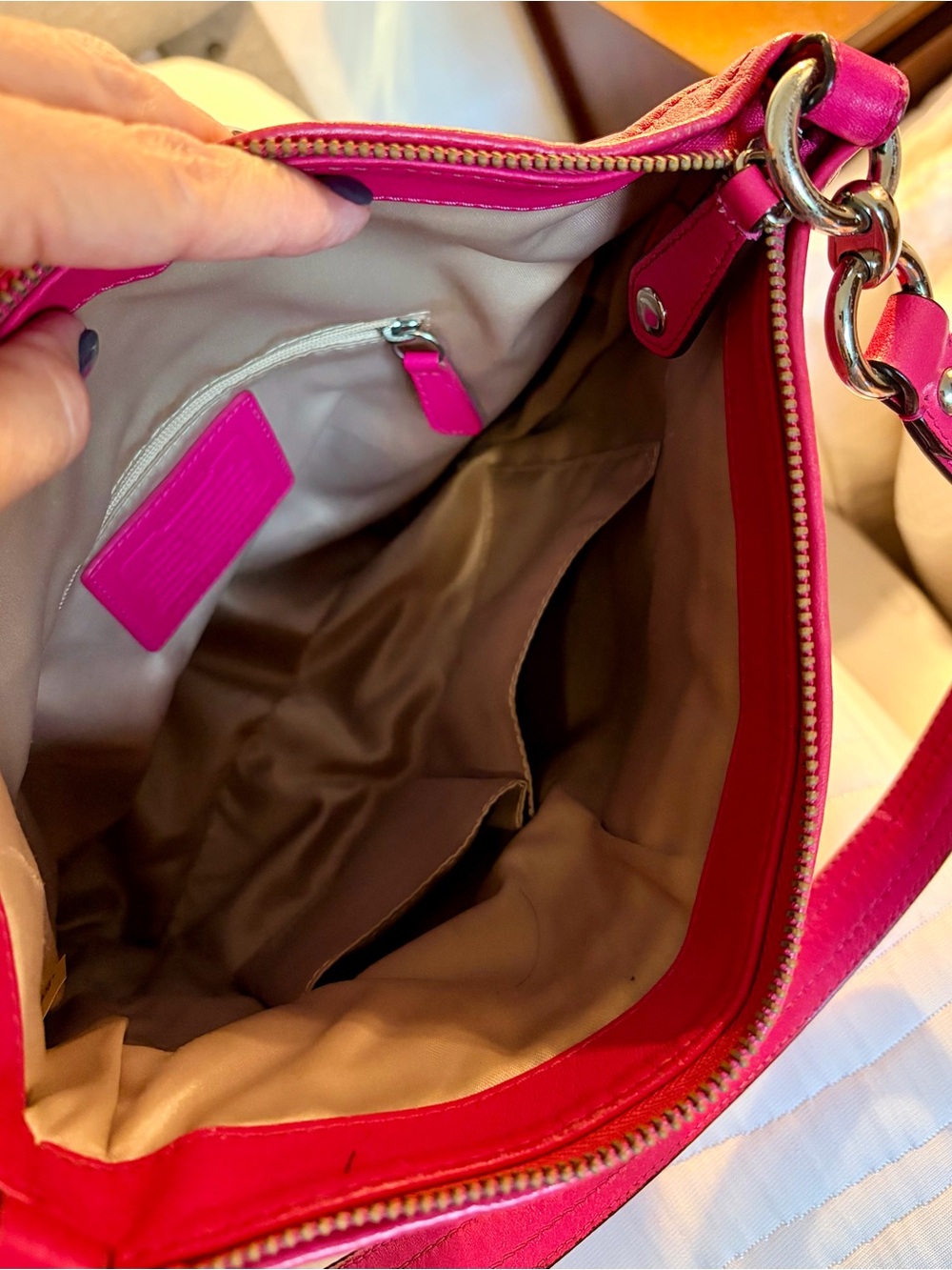 Coach Hot Pink Leather Shoulder Bag - Picture 5 of 9